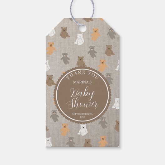 Schattig Beer Pattern Baby shower Cadeaulabel (Voorkant)