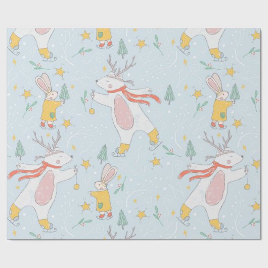 Schattig Beer van Bunny Polar Ice Kerstmis Cadeaupapier (Vlak)