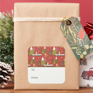 Schattig Beer, vos, & egel Kinder Funny Christmas Vierkante Sticker