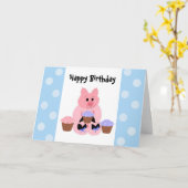 Schattig Biggetje Verjaardag Kaart (Gele Bloem)