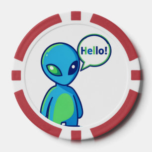 Schattig Blauw Alien Zegt Hallo Poker Chips