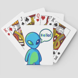 Schattig Blauw Alien Zegt Hallo Pokerkaarten