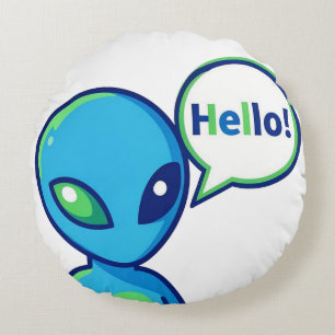 Schattig Blauw Alien Zegt Hallo Rond Kussen