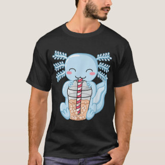 Schattig Blauw Axolotl Bubble Tea Kawaii Anime Aes T-shirt