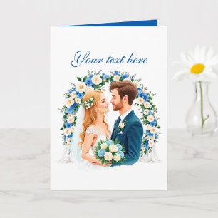 Schattig blauw bruidspaar aanpasbaar kaart
