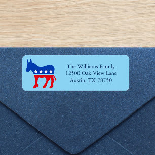 Schattig Blauw Democraat Ezel Politiek Retouradres Etiket