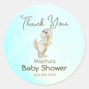 Schattig blauw dinosaurus jongens Baby shower dank Ronde Sticker