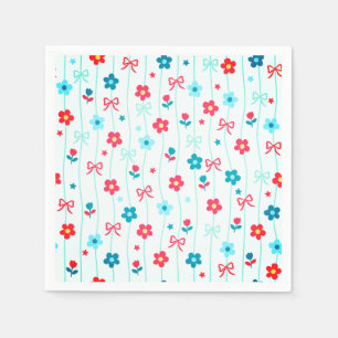 Schattig Blauw en Rood Bloemig Strikpatroon Patrio Servet