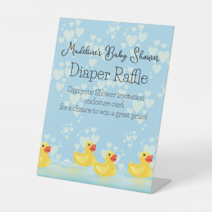 Schattig blauw geel rubber eend Baby shower Reclamebord Met Voetstuk