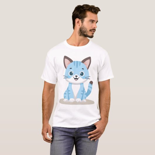 Schattig blauw gestreept kitten t-shirt (Voorkant volledig)