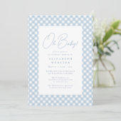 Schattig blauw gingham eenvoudig baby shower kaart (Staand voorkant)
