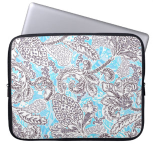 Schattig blauw grijs klassiek bloemmotief laptop sleeve