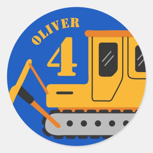 Schattig Blauw Kinderconstructie Verjaardag Ronde Sticker (Voorkant)