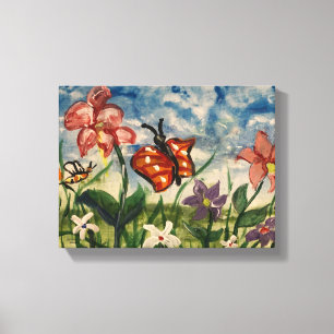 Schattig Blauw met Oranje Aquarel Kinderkunst Canvas Afdruk