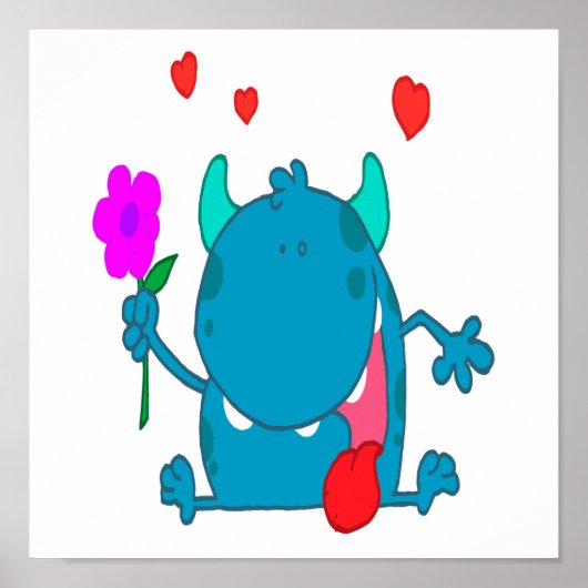 schattig blauw monster poster (Voorkant)