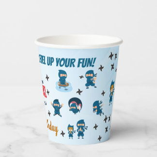 Schattig Blauw Ninja Team Jongens Verjaardagsfeest Papieren Bekers