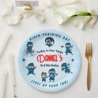 Schattig Blauw Ninja Team Jongens Verjaardagsfeest Papieren Bordje
