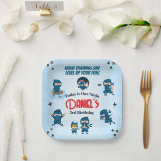 Schattig Blauw Ninja Team Jongens Verjaardagsfeest Papieren Bordje