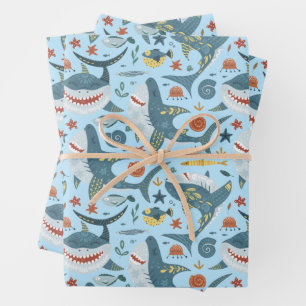 Schattig blauw oceaan Baby haaien kinderen verjaar Inpakpapier Vel