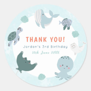 Schattig blauw onder het Zee Waterverf dank u Ronde Sticker