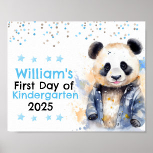Schattig Blauw Panda Eerste Dag van School Chalkbo Poster