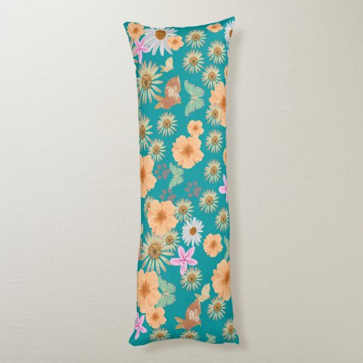 Schattig blauw patroon bloemkonijnen lichaamskussen (Achterkant (Verticaal))