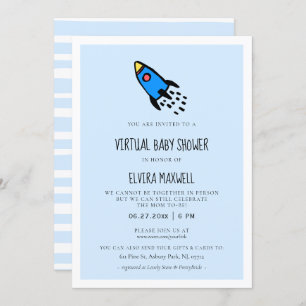 Schattig blauw raket Boy Virtual Baby shower Kaart