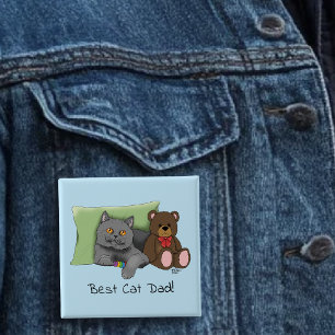 Schattig Blauw Schattig Grijs Beste Kattenvader Va Vierkante Button 5,1 Cm