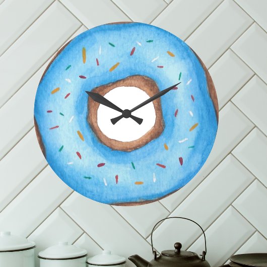 Schattig blauw Waterverf donut Grote Klok