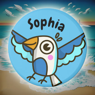 Schattig blauw zeemeeuw Zee Vogel Kinder naam Scho Magneet