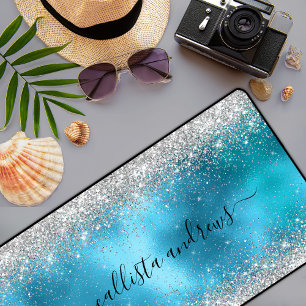 Schattig blauw zilver faux glitter bureaumat