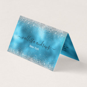 Schattig blauw zilver faux glitter visitekaartjes