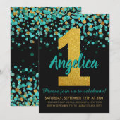 Schattig Blauwgroen Goud Glitter Zwart Confetti 1e Kaart (Voorkant / Achterkant)