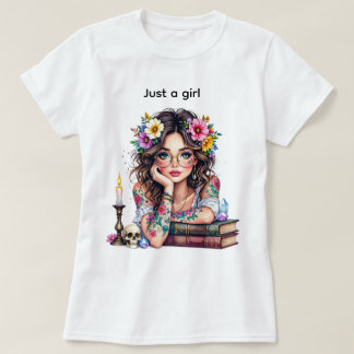 Schattig bloemenboek kaars meisje met bril t-shirt