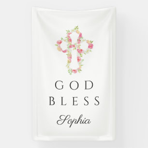 Schattig Bloemkruis Religieus Meisje God Zegen Spandoek