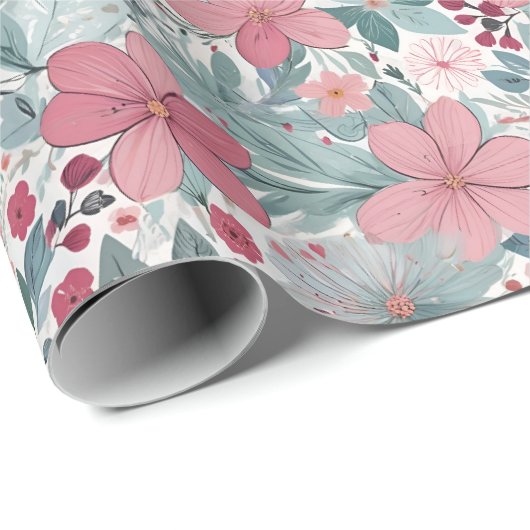 Schattig Bloemmotief Pastel Cadeaupapier (Rol Hoek)