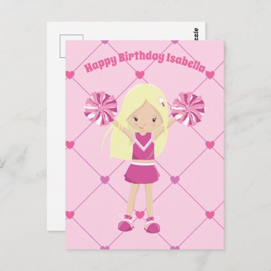 Schattig Blond Cheerleader Aangepaste Roze Meisjes Briefkaart (Voorkant / Achterkant)
