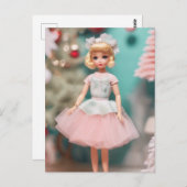 Schattig Blond Doll in Roze Kerstmis Briefkaart (Voorkant / Achterkant)