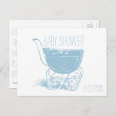 Schattig Blue Baby Boy Carriage Retro Baby shower Uitnodiging Briefkaart (Voorkant / Achterkant)