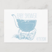 Schattig Blue Baby Boy Carriage Retro Baby shower Uitnodiging Briefkaart (Voorkant)