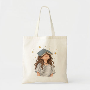 Schattig Boekenwurm Meisje Whimsische Sterren Droo Tote Bag