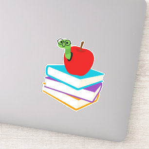 Schattig boekenwurm met appel kinderontwerp sticker