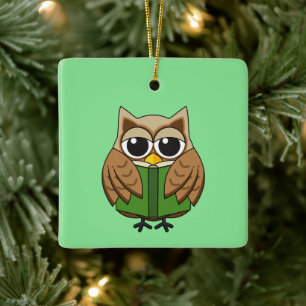 Schattig Boekenwurm Uil Leest Boek Cartoon Keramisch Ornament