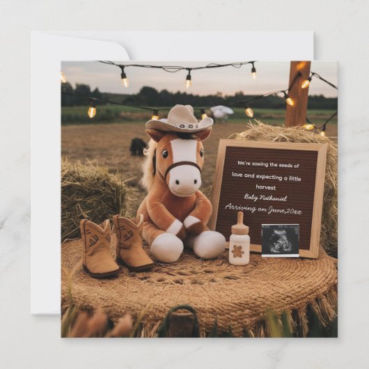 Schattig boerderij thema zwangerschapsaankondiging feestdagenkaart (Voorkant)