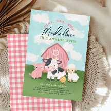 Schattig boerderijdier meisje barnyard 2e verjaard