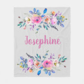  & schattig boho floral roze monogram naam fleece deken (Voorkant)