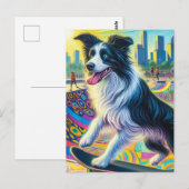 Schattig Border Collie Skateboarden Briefkaart (Voorkant / Achterkant)