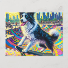 Schattig Border Collie Skateboarden Briefkaart