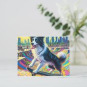 Schattig Border Collie Skateboarden Briefkaart (Staand voorkant)