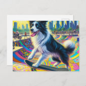 Schattig Border Collie Skateboarden Briefkaart (Voorkant / Achterkant)